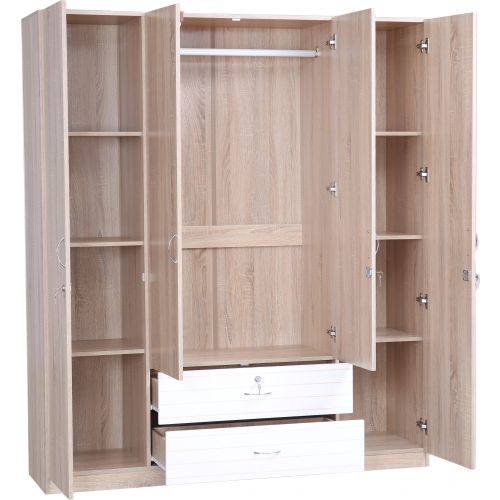 Engineered Wood 4 door wardrobe in Ork and White Colour