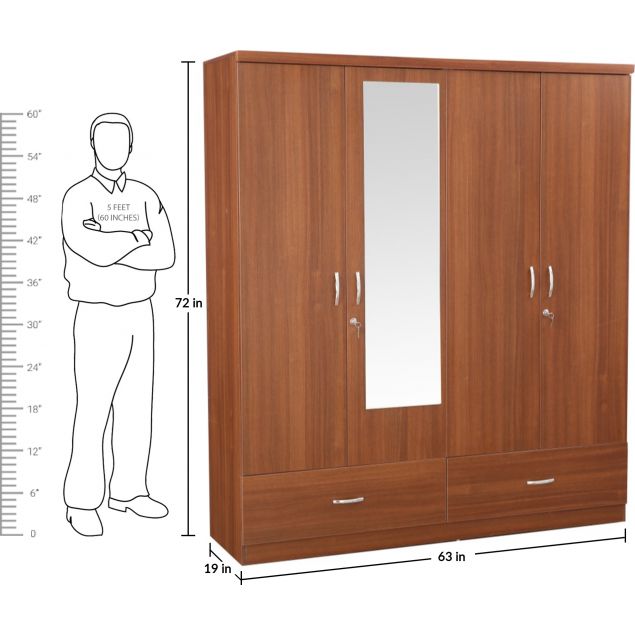 Engineered Wood 4 door wardrobe in sapeli Colour