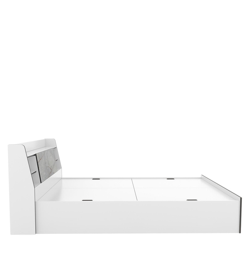 Pioneer Queen Size Bed With Box & Headboard Storage in White Colour