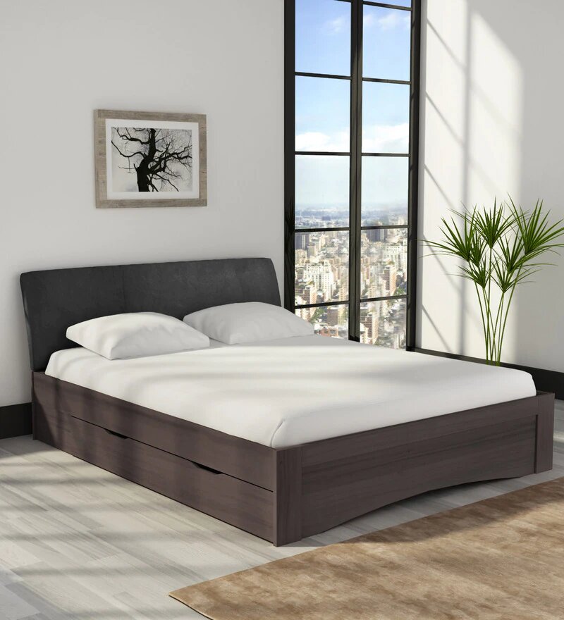 Shinju Queen Size Upholstered Bed With Drawer Storage In Wenge Finish