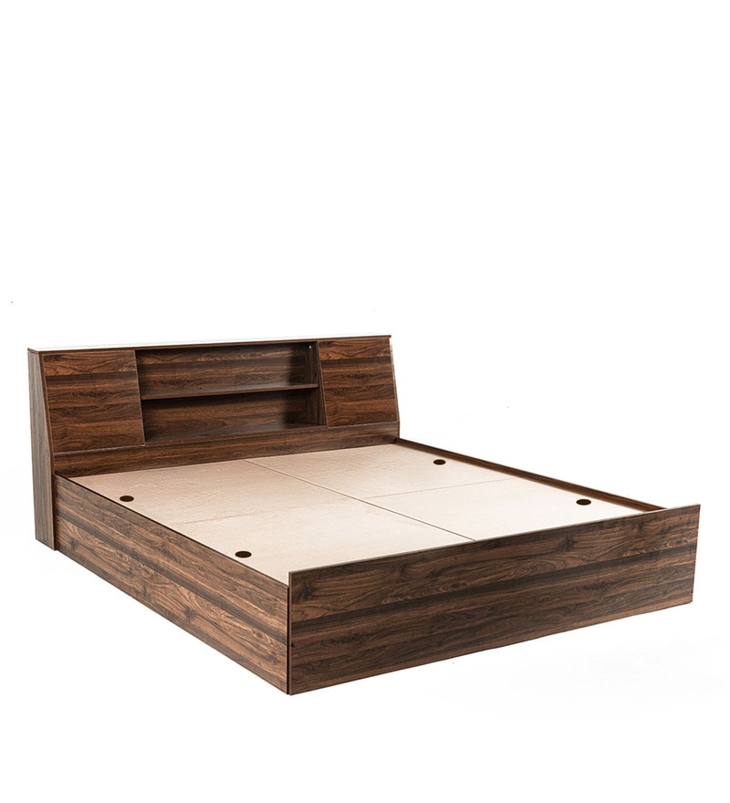 Orion Queen Size Bed with Box Storage & Headboard in Columbian Walnut Finish