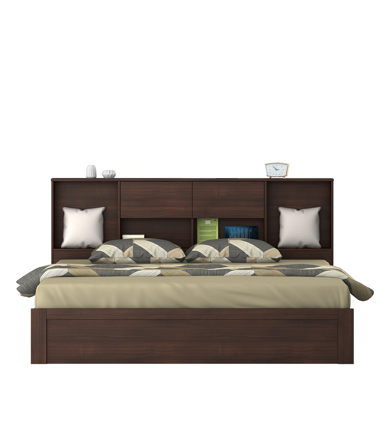 Yume King Size Bed With Box Storage In Regato Walnut Colour